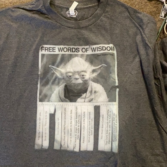 Selling a brand new grey Star Wars t shirt with today’s words of wisdom